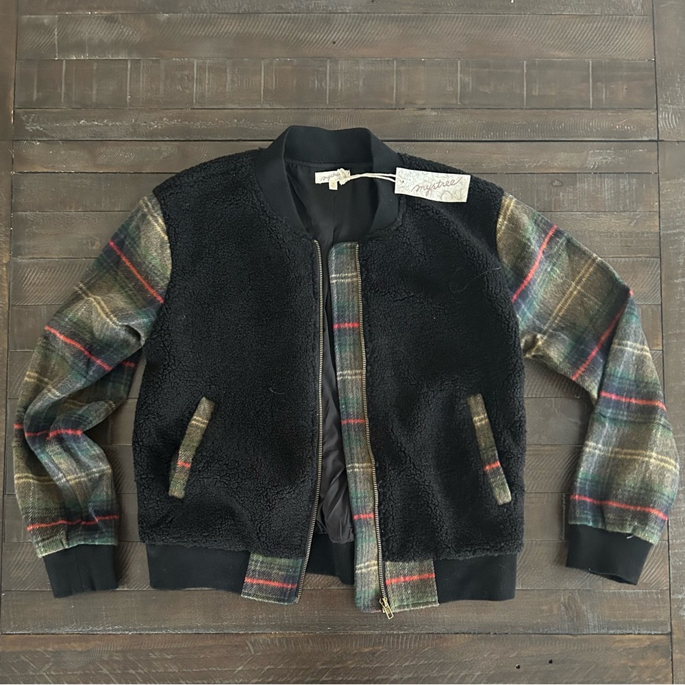 Mystree Black and Plaid Varsity Jacket